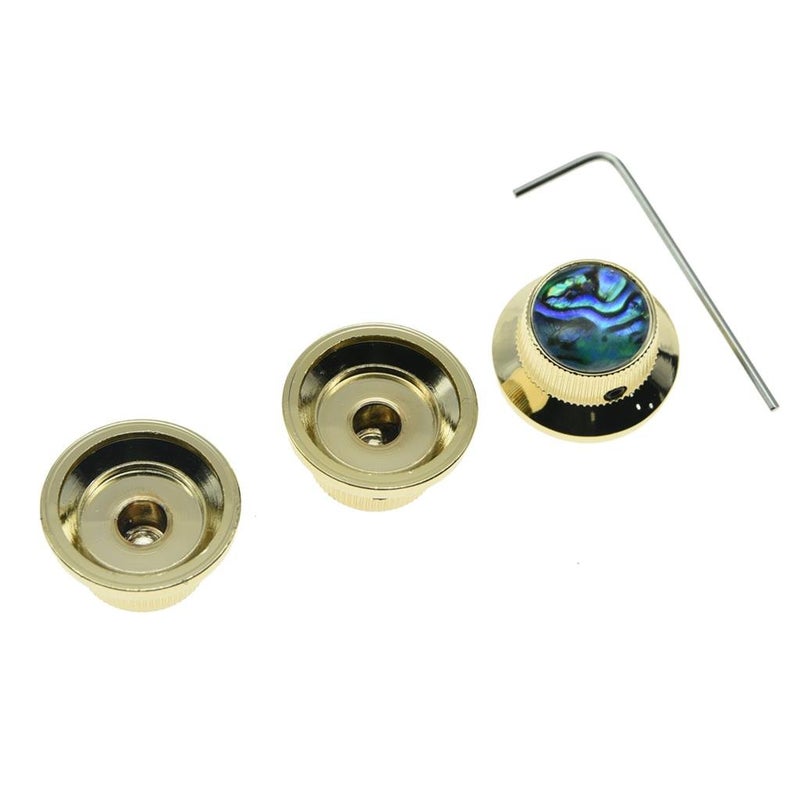 KAISH Set of 3 Set Screw Abalone Top Gold Guitar Bass Knobs Strat Metal Knobs for 6mm Shaft Pots - Image 5